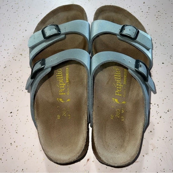 Birkenstock papillio metallic Line Pattern silver 260 sandals Women’s Sz 9 - Picture 10 of 12